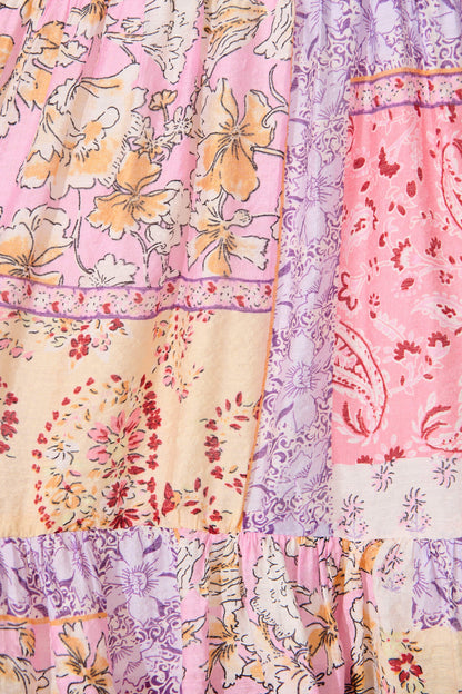 Besiana Midi Halter Neck Dress in Pink Multi Patchwork