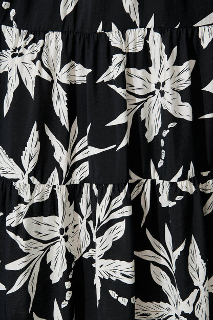 Sherwick Midi Sundress in Black with White Flower