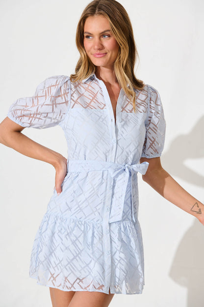 Quinette Shirt Dress in Pale Blue Organza