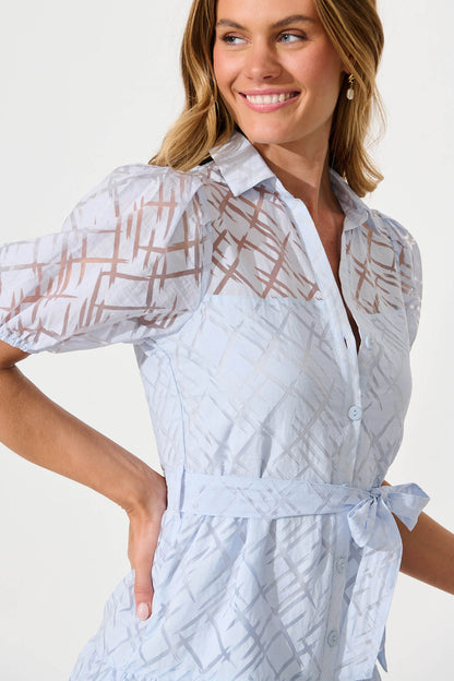 Quinette Shirt Dress in Pale Blue Organza