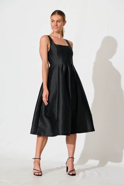 Maricelle Midi Dress In Black Sateen