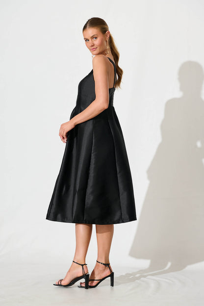 Maricelle Midi Dress In Black Sateen