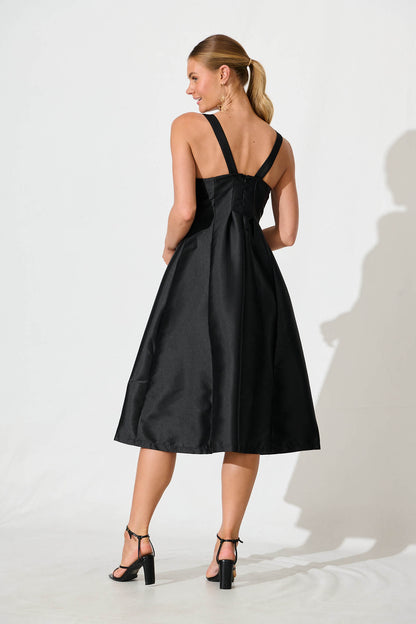Maricelle Midi Dress In Black Sateen
