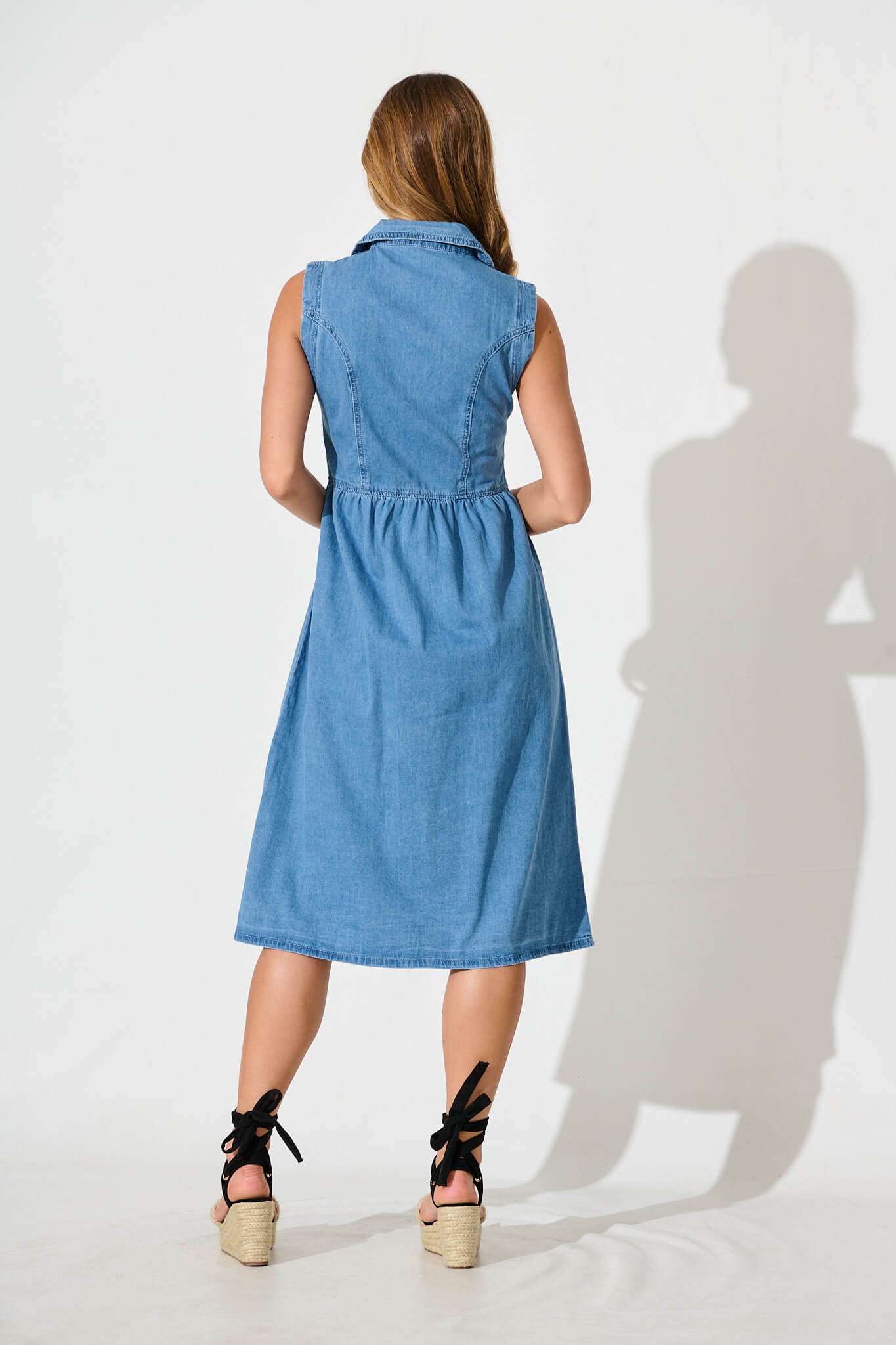 In Love Midi Shirt Dress in Mid Blue Denim