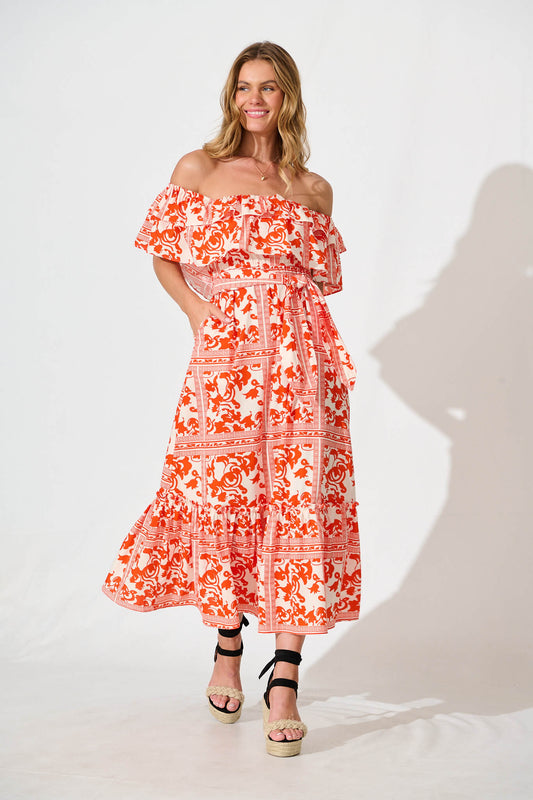 Lula Maxi Dress In Red Print Cotton