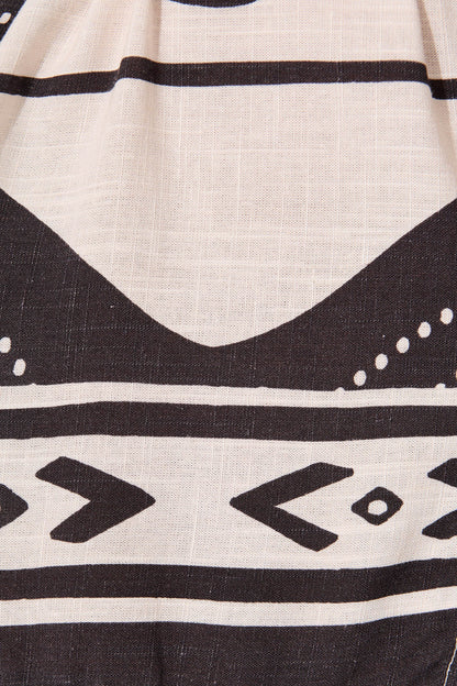 Highgrove Dress in Beige with Black Flower Linen Blend