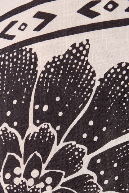 Eira Maxi Shirt Dress in Beige with Black Flower Linen Blend