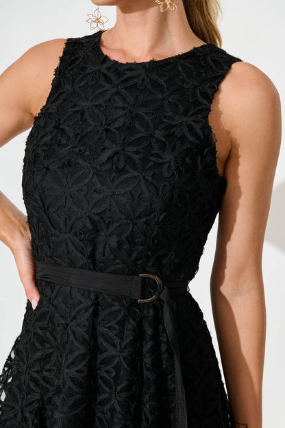 Osment Midi Dress In Black Floral Embroidered Tulle