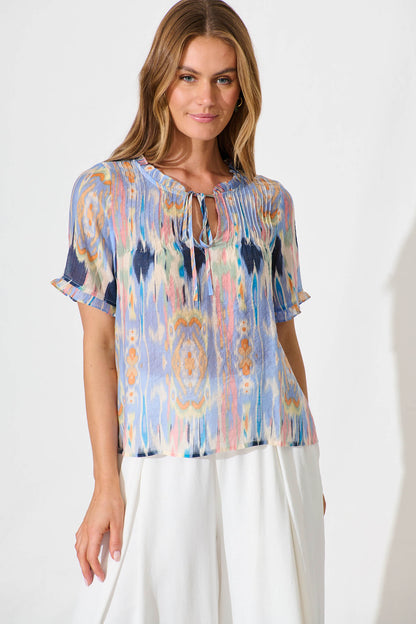 Downey Top In Blue Multi Print