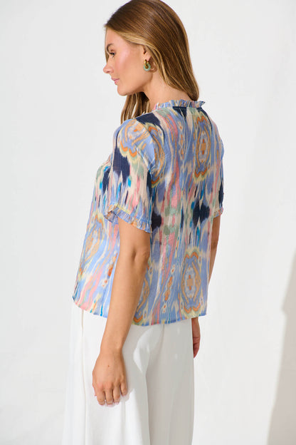 Downey Top In Blue Multi Print