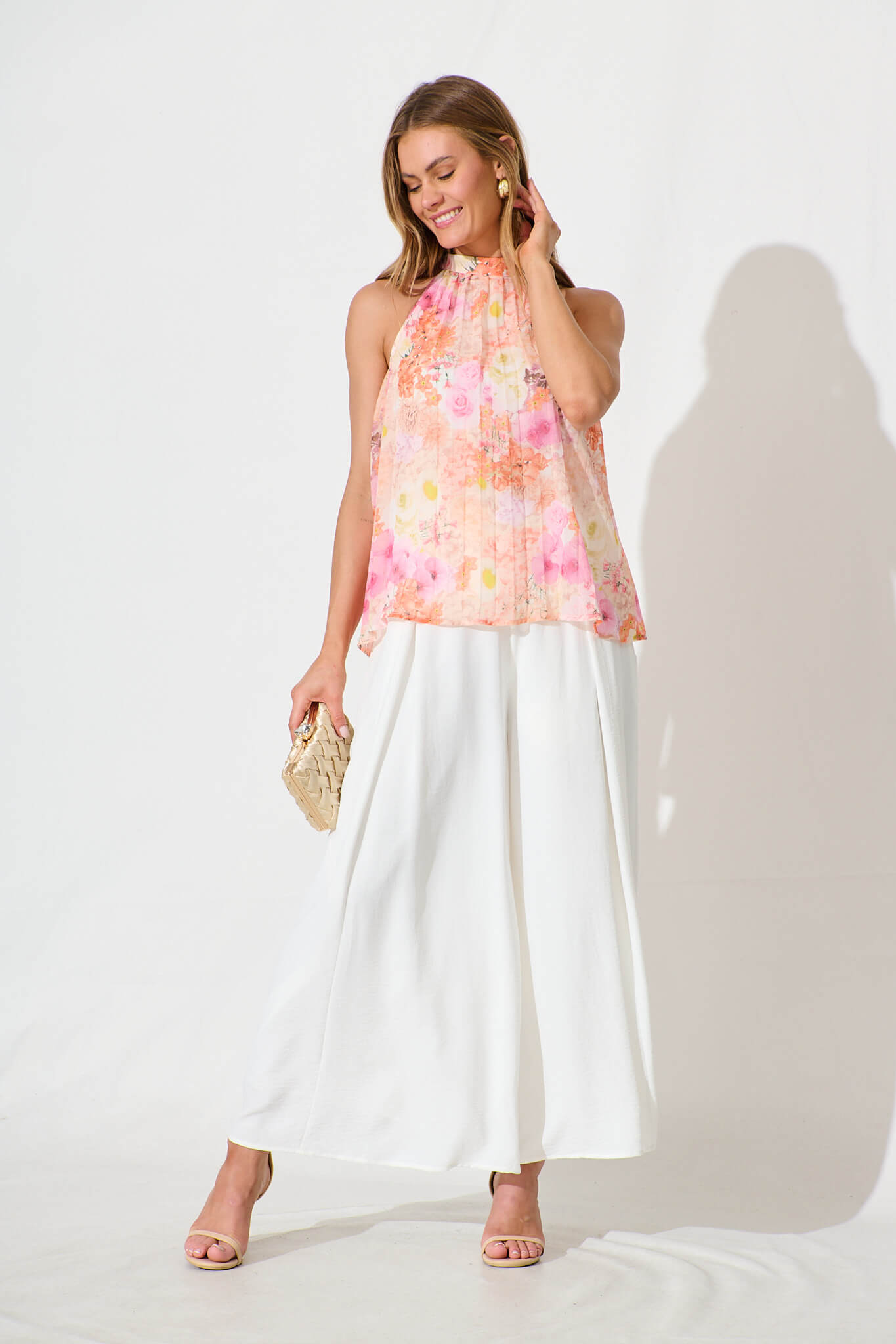 Roxie Top in Pink and Orange Floral Chiffon
