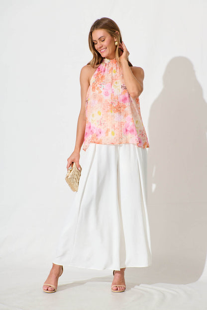 Roxie Top in Pink and Orange Floral Chiffon