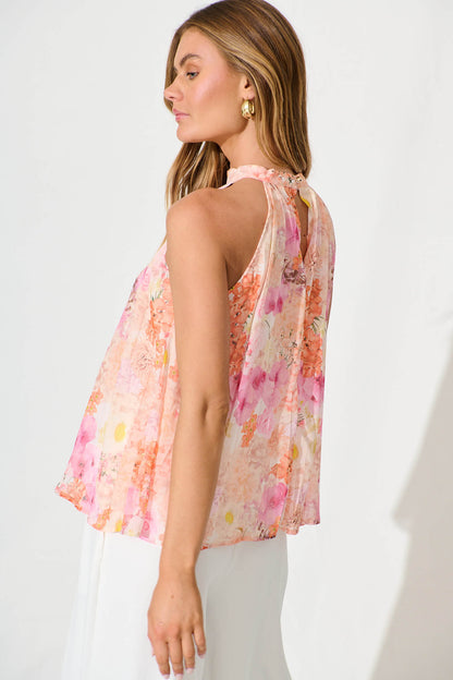 Roxie Top in Pink and Orange Floral Chiffon