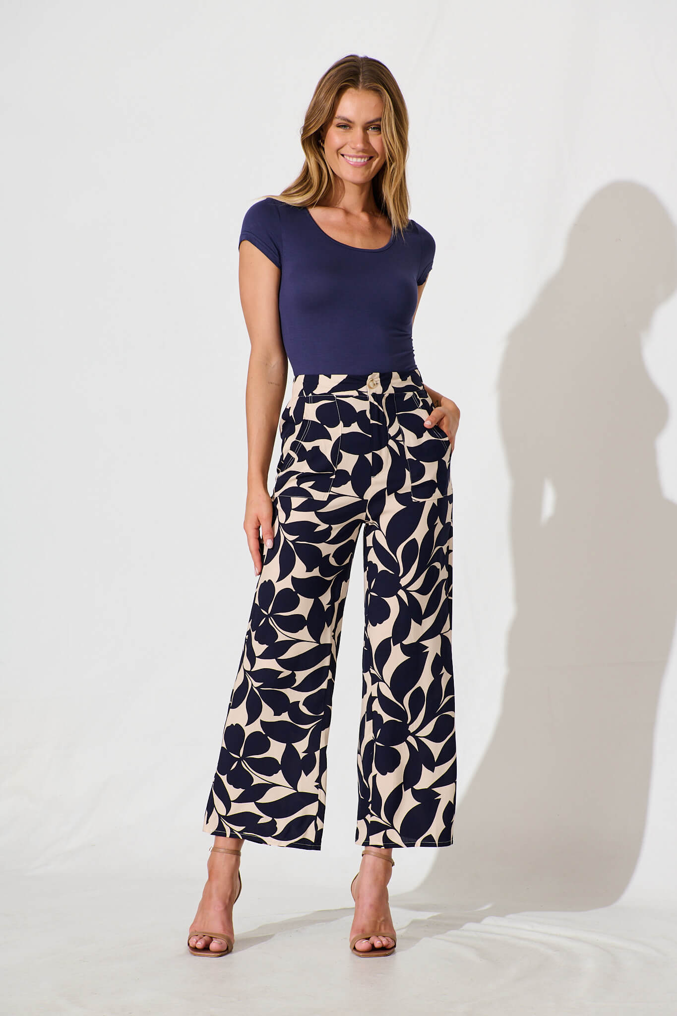 Missoula Pant In Navy with Cream Leaf