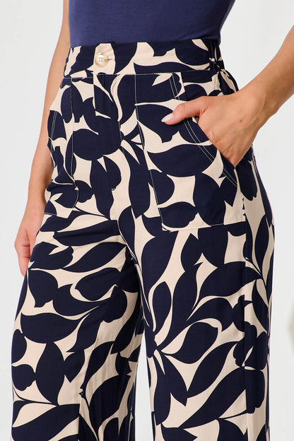 Missoula Pant In Navy with Cream Leaf