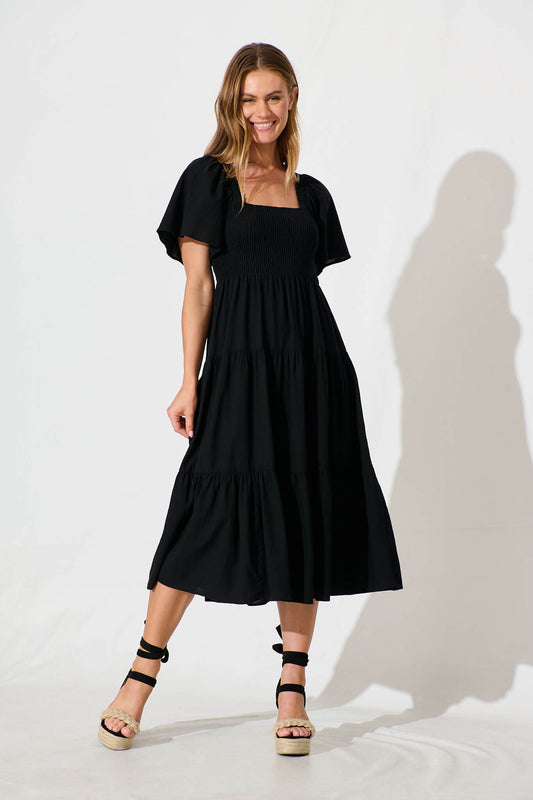Akino Midi Dress in Black