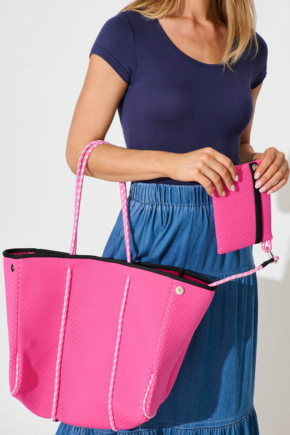 Rania Neoprene Tote Bag In Hot Pink