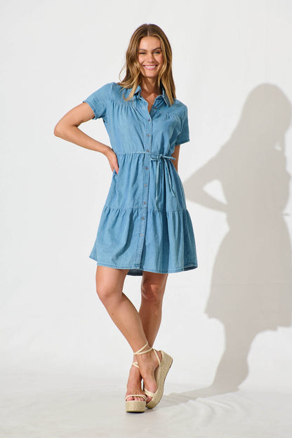 Parisa Dress in Mid Blue Denim