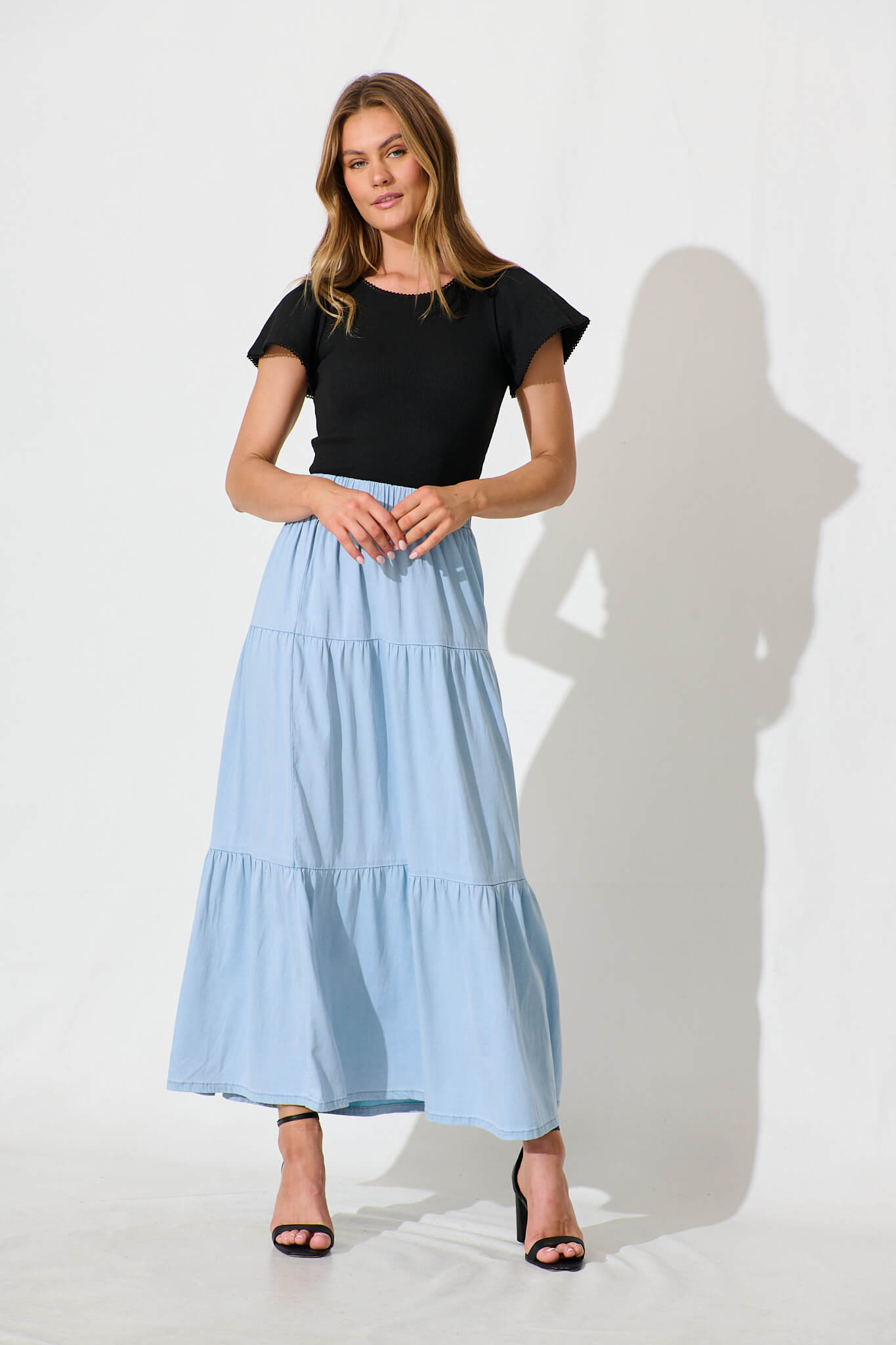 Seren Maxi Skirt in Light Blue Denim