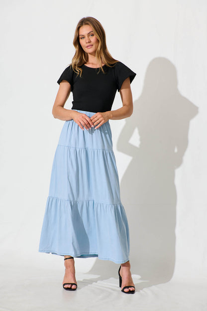 Seren Maxi Skirt in Light Blue Denim