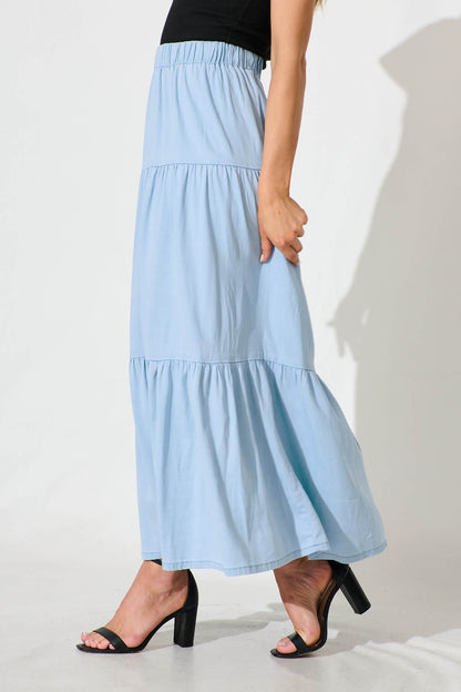 Seren Maxi Skirt in Light Blue Denim