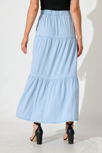 Seren Maxi Skirt in Light Blue Denim