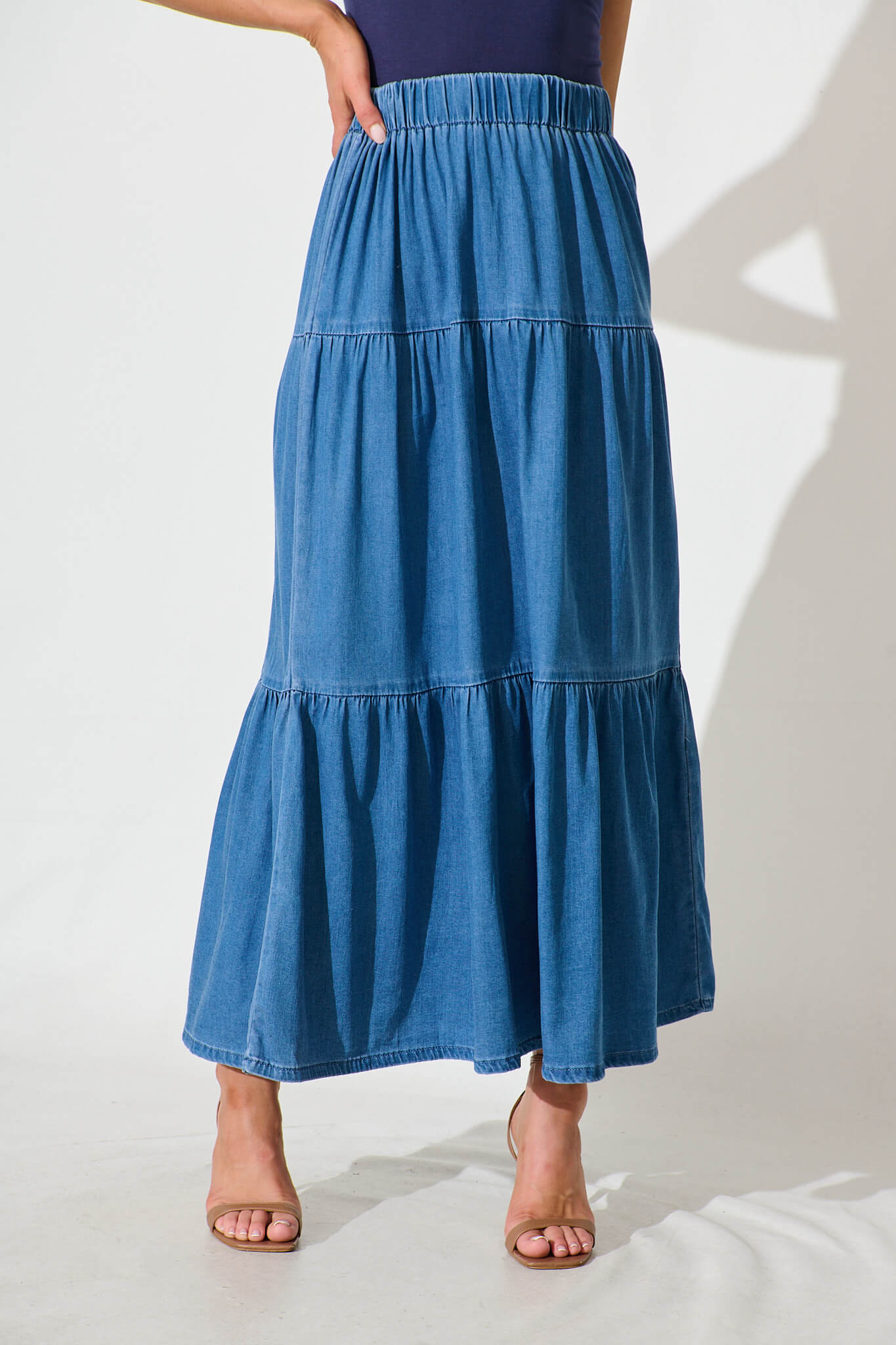 Seren Maxi Skirt in Mid Blue Denim