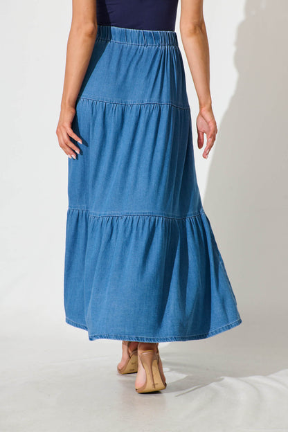 Seren Maxi Skirt in Mid Blue Denim