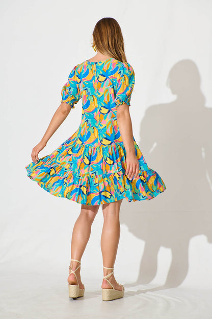 Nyla Smock Dress in Blue Multi