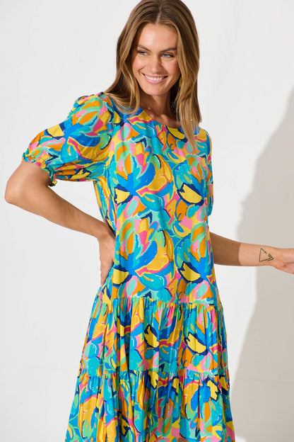 Nyla Smock Dress in Blue Multi