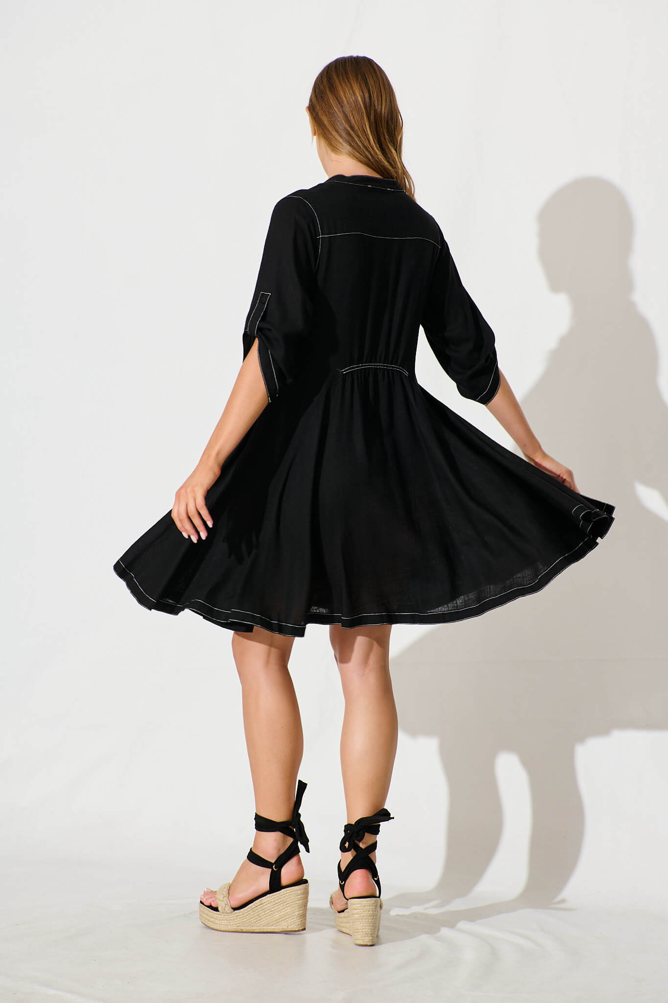 Cyrene Dress in Black Linen Blend