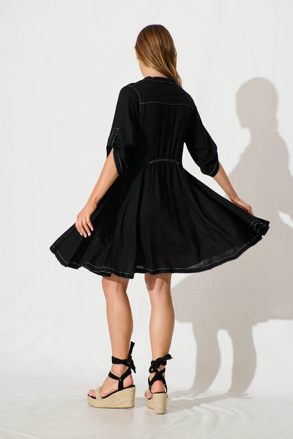 Cyrene Dress in Black Linen Blend