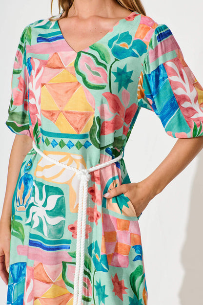 Fayden Dress in Sage With Multi Floral Print