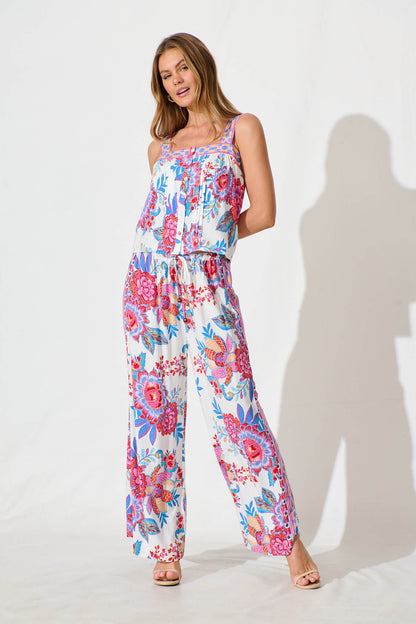 Romeo Pant in Pink Multi Floral Border Print