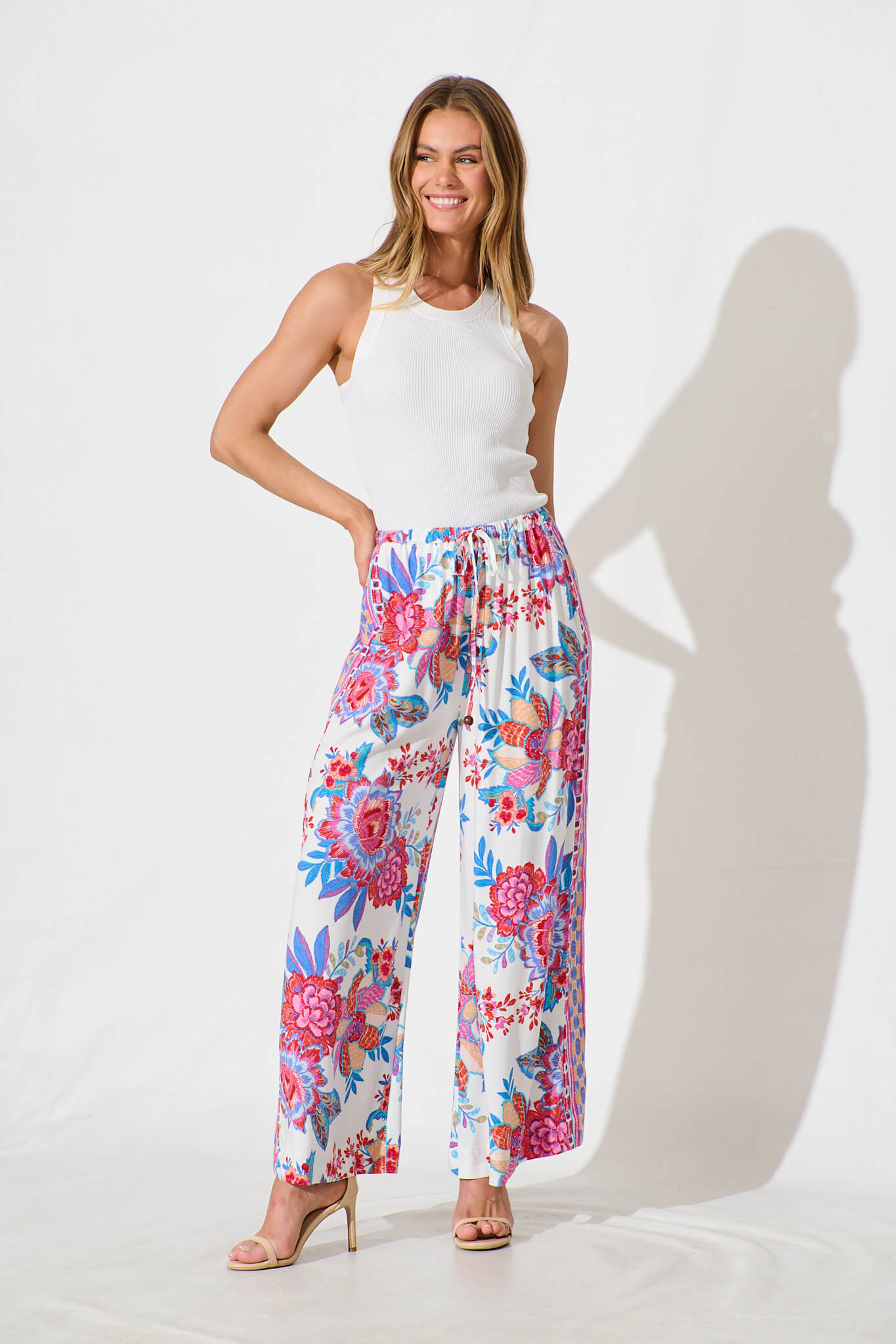 Romeo Pant in Pink Multi Floral Border Print