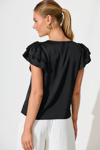 Tasmyn Top In Black Satin