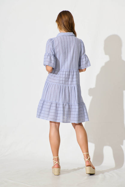 Glorianna Smock Dress In Blue With White Stripe Cotton