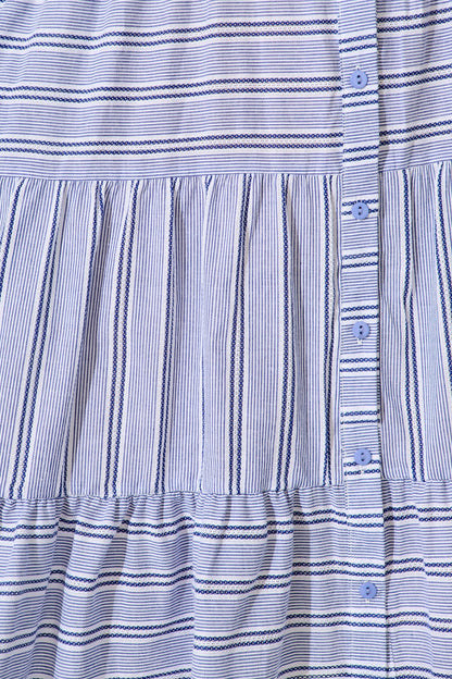 Glorianna Smock Dress In Blue With White Stripe Cotton