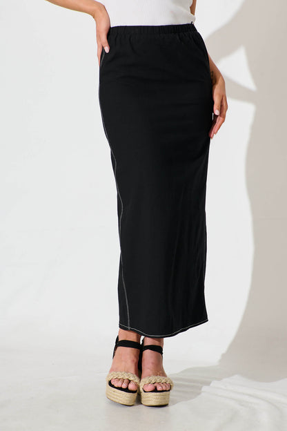 Alsace Maxi Skirt in Black Cotton Blend