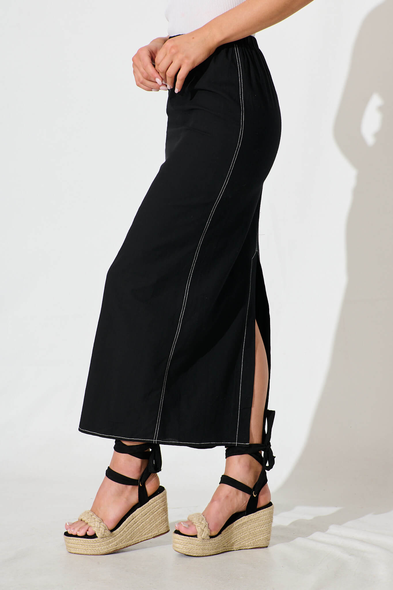 Alsace Maxi Skirt in Black Cotton Blend