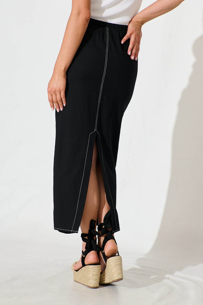 Alsace Maxi Skirt in Black Cotton Blend