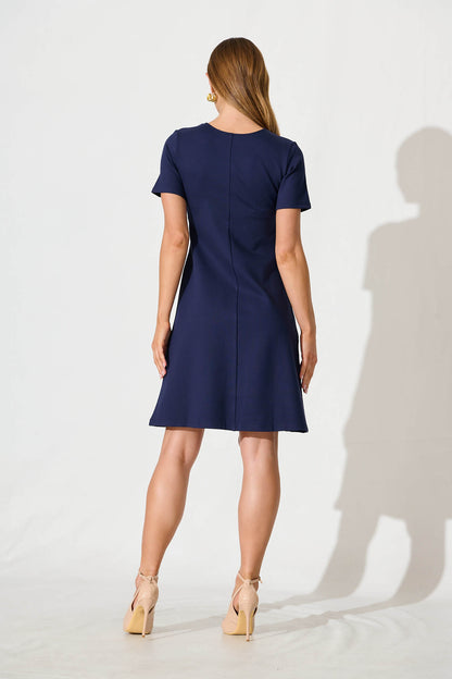 Workflow Stretch V neck Dress in Navy