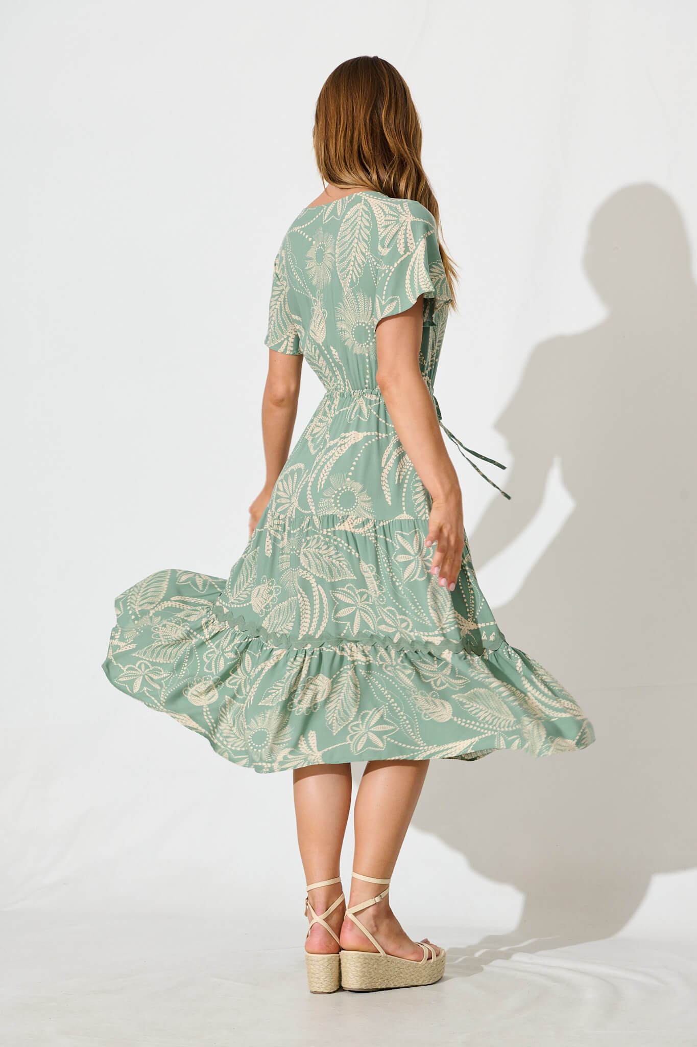 Laconia Midi Dress In Khaki Print with Ric Rac Trim