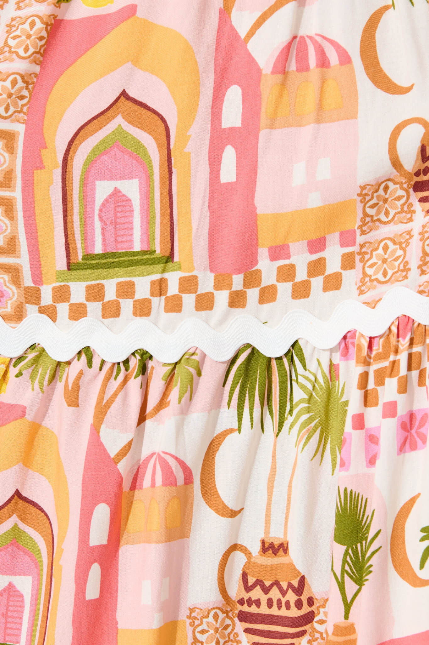 Island Dreams Smock Dress in Blush Multi With Ric Rac Trim