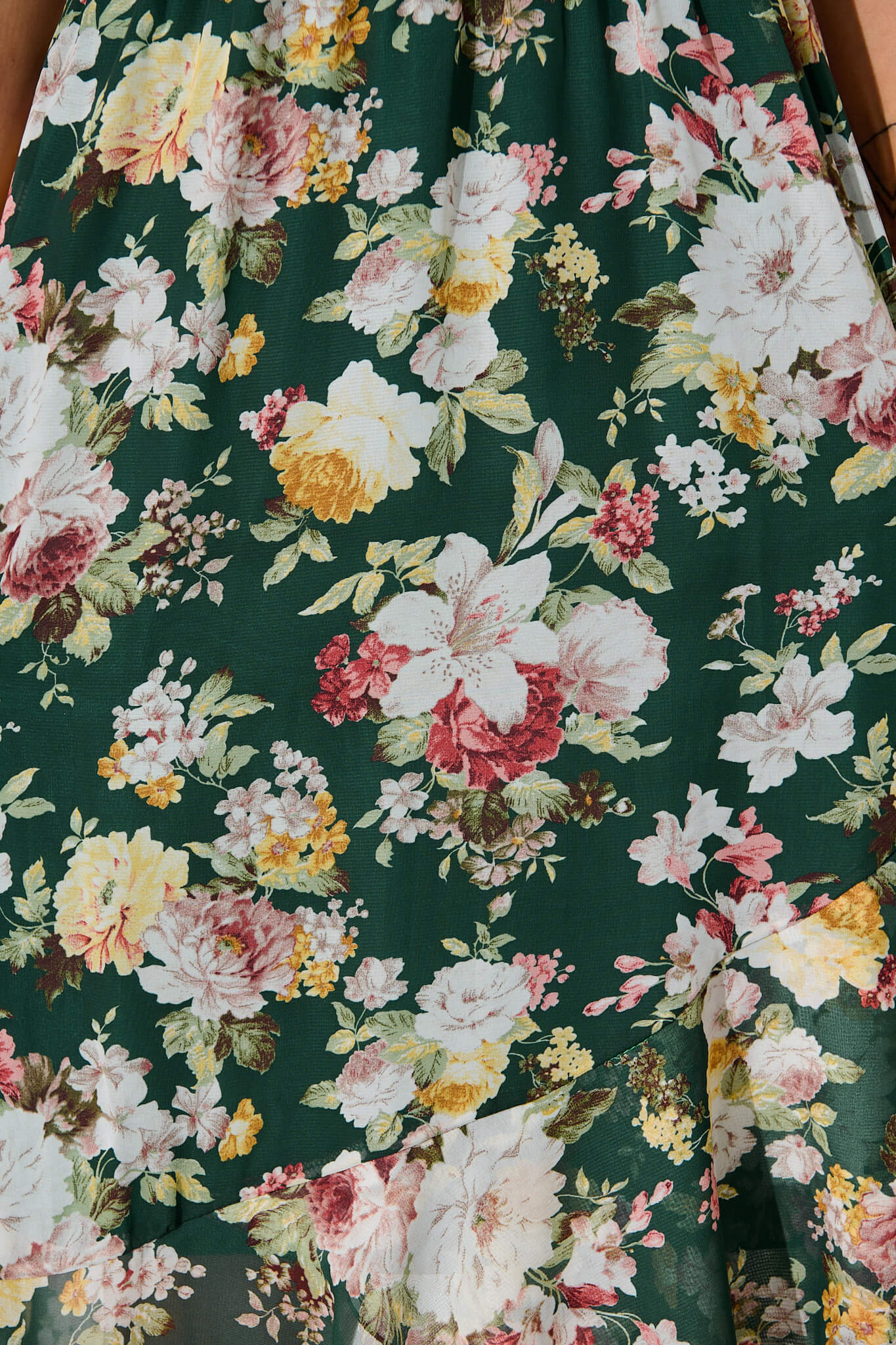 Inaya Midi Dress in Emerald with Multi Floral Chiffon