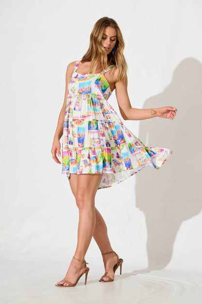 Hollyoaks Dress In White With Bright Resort Print