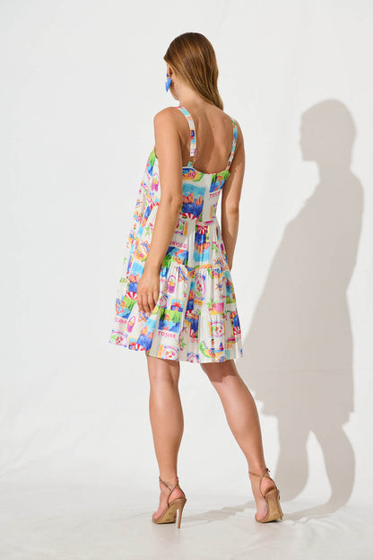 Hollyoaks Dress In White With Bright Resort Print