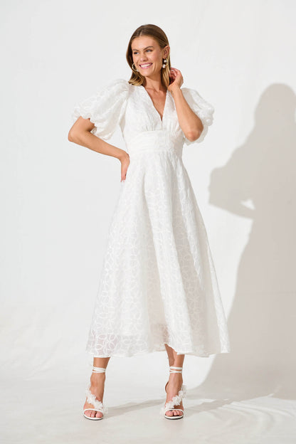 Countess Maxi Dress In White Embroidered Organza