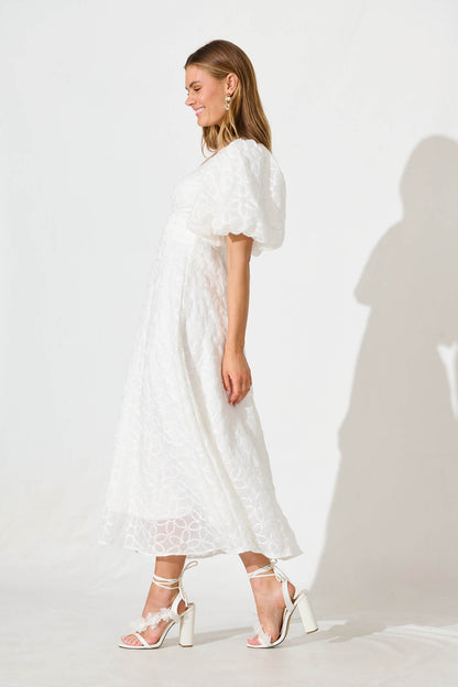 Countess Maxi Dress In White Embroidered Organza