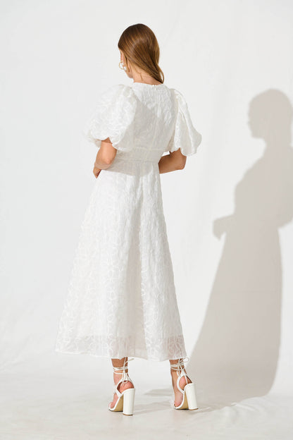 Countess Maxi Dress In White Embroidered Organza